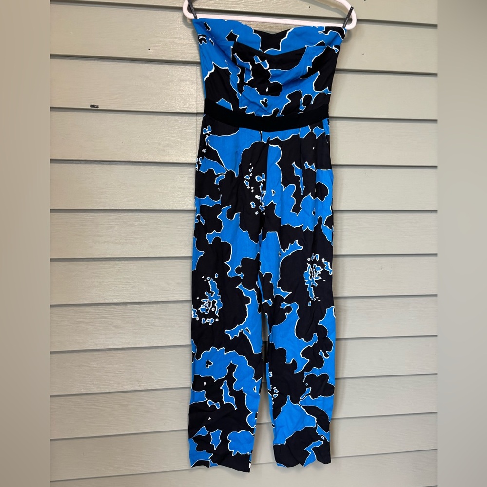 Karina Grimaldi Blue and Black Jumpsuit with Bold Print